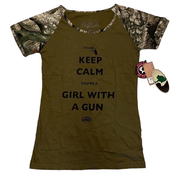 Girls With Guns Keep Calm Green Camouflage Cotton Blend Shirt X-Large - Picture 5 of 5